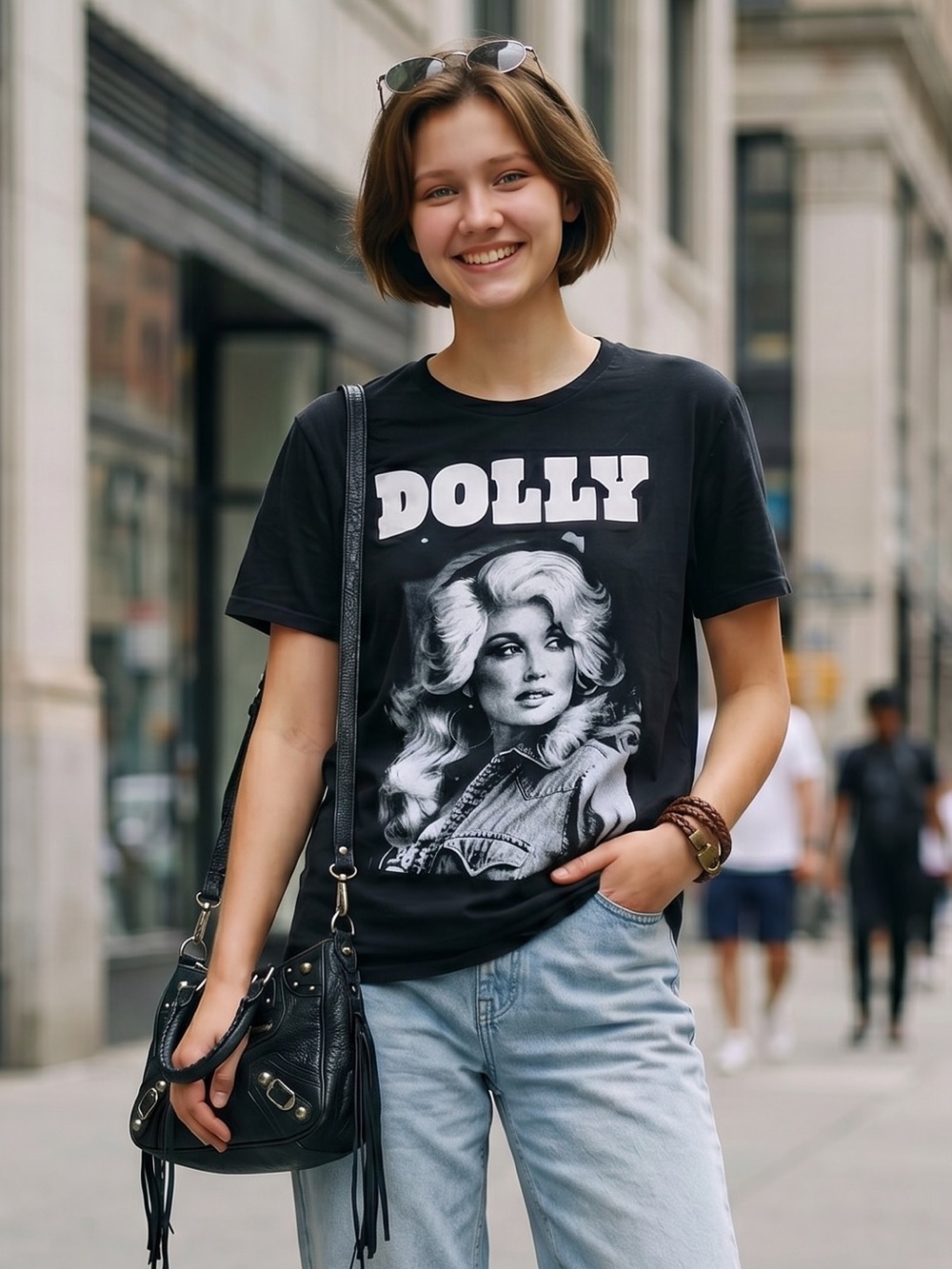 DOLLY Graphic Tee - Black with White Medium